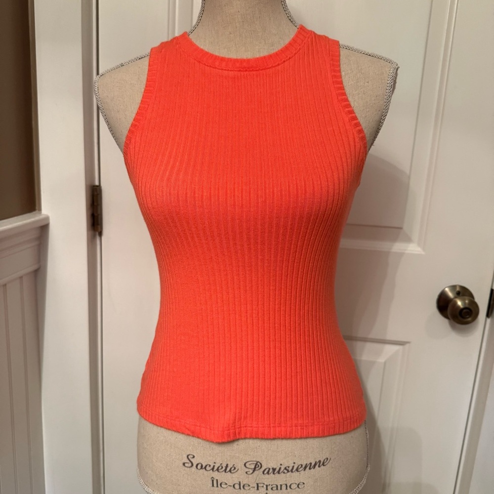 BEYOND YOGA TOP TANK ORANGE SALMON RIBBED SLEEVELESS SIZE S USA